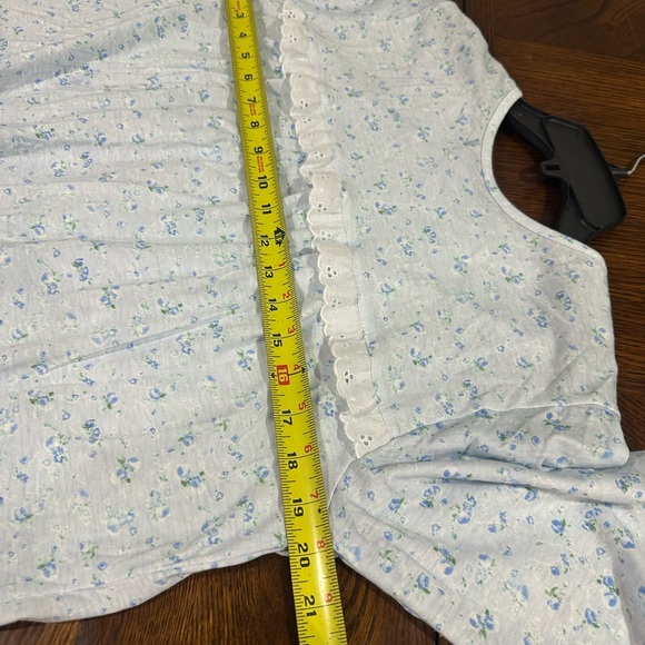 Vtg Carole Cotton Blend Hospital Nightgown Sz S Snap Access Eyelet Lace Blue - Picture 8 of 9